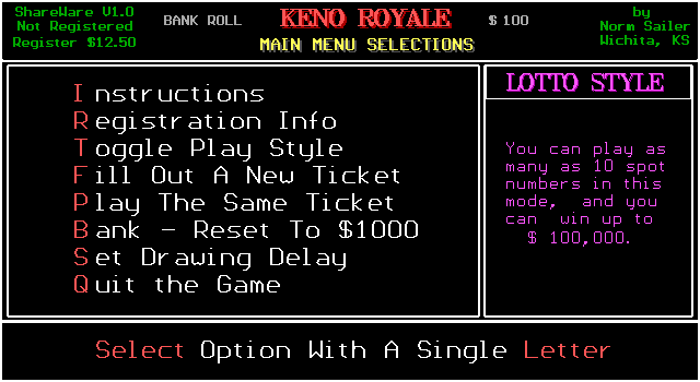 screenshot of Keno Royale