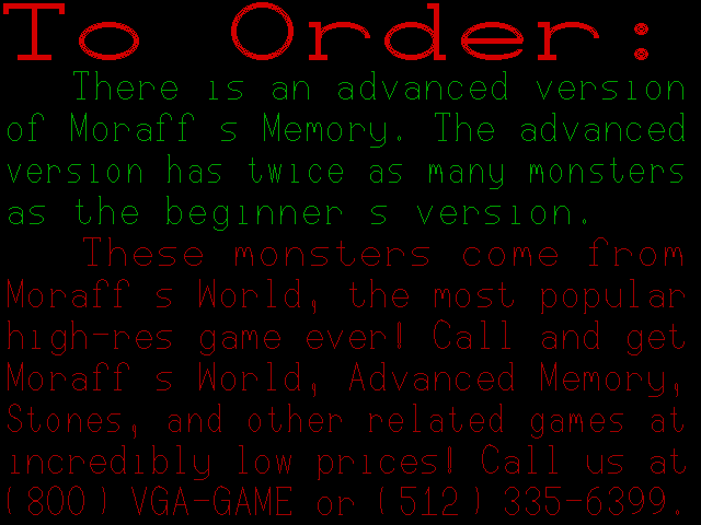 screenshot of Moraff's Monster Memory