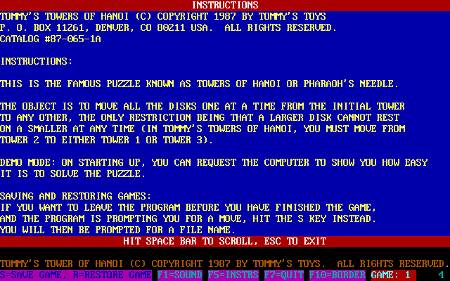 screenshot of Tommy's Hanoi