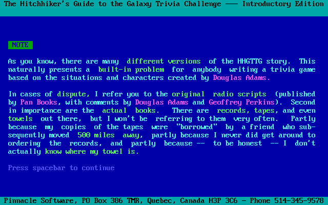 screenshot of The Hitchhiker's Guide to the Galaxy Trivia Challenge