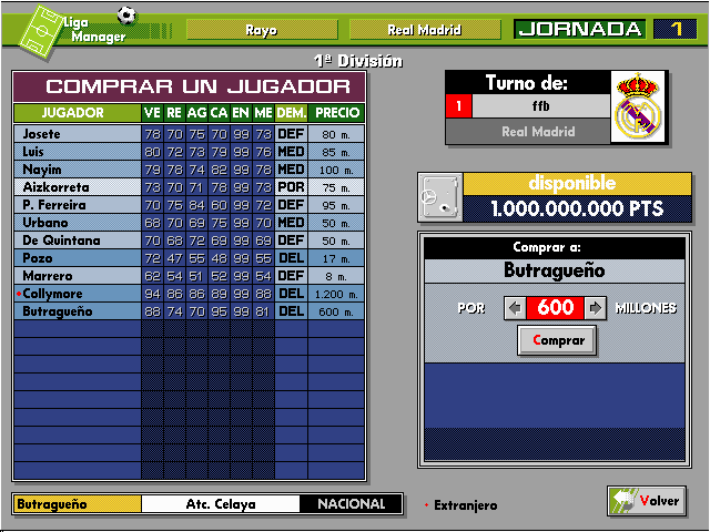 screenshot of PC Fútbol 4.0