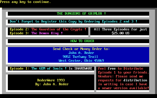 screenshot of The Dungeons of Grimlor