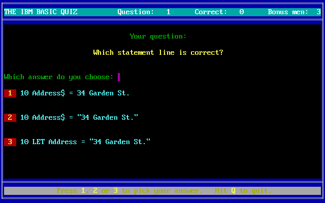 screenshot of The IBM BASIC Quiz