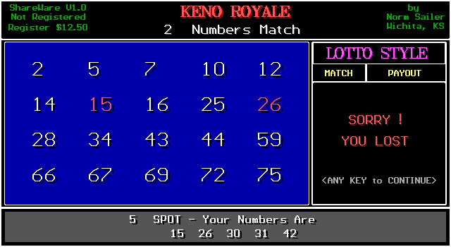 screenshot of Keno Royale