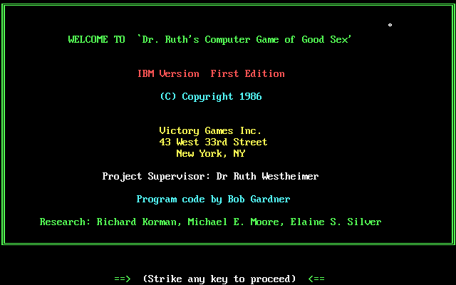 screenshot of Dr. Ruth's Computer Game of Good Sex