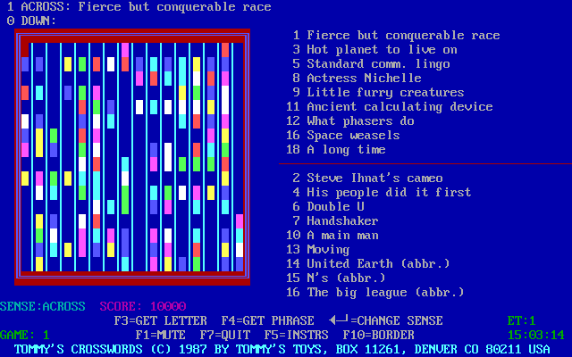 screenshot of Tommy's Crosswords
