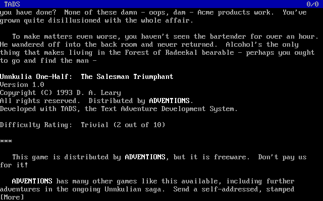 screenshot of Unnkulia One-Half: The Salesman Triumphant